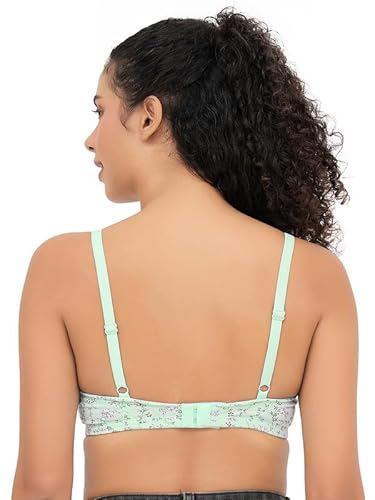 Clovia Women’s Green Cotton Printed T-Shirt Bra – Lightly Padded, Wire-Free, Full-Cup Comfort